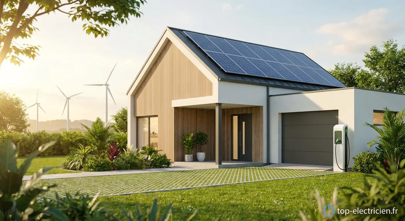 Panneaux solaires sur toit maison alternatives électriques écologiques