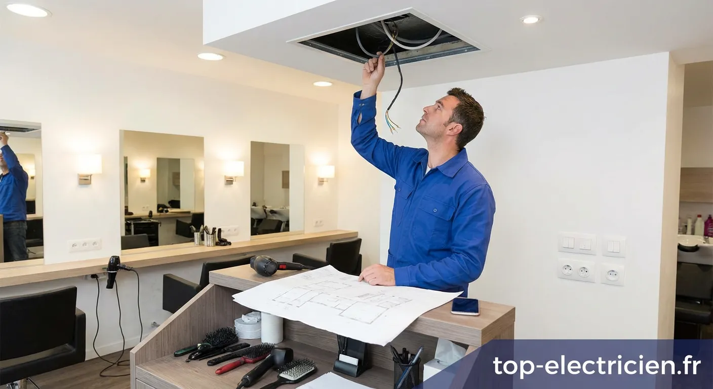 Aménagement électrique moderne dans un salon de coiffure avec éclairage LED