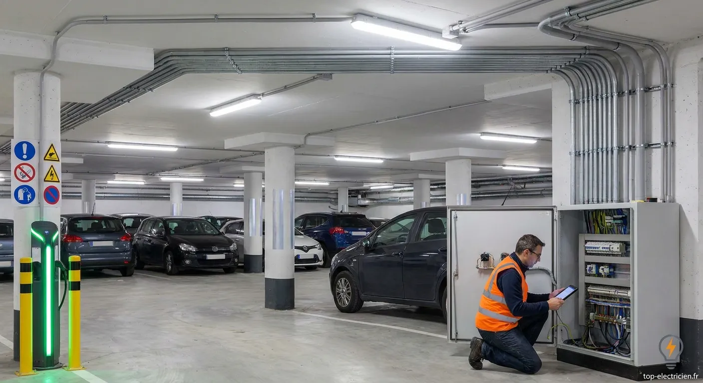 Installation électrique conforme parking souterrain parisien