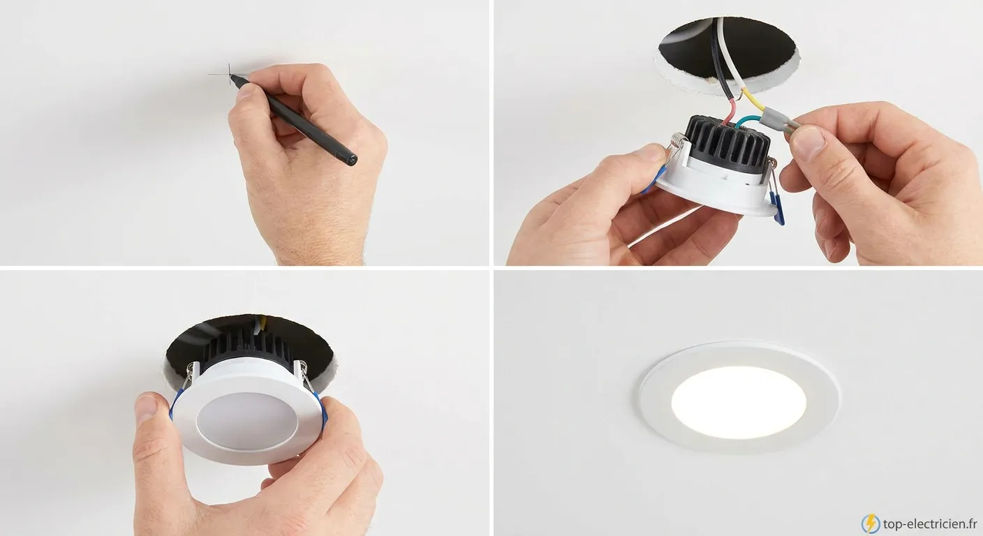Installation de spots encastrés LED au plafond