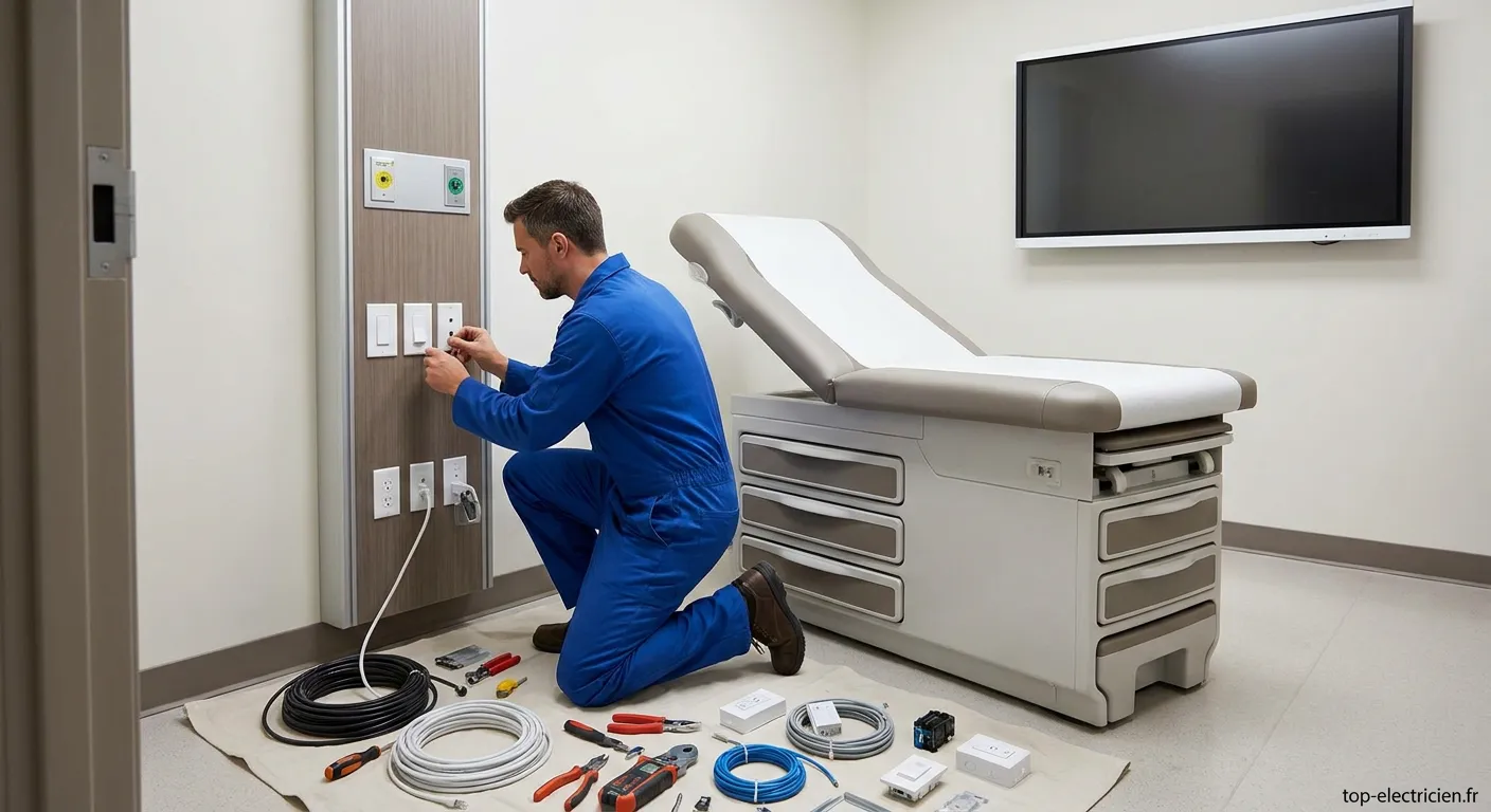 Électricien réalisant la modernisation électrique d'un cabinet médical