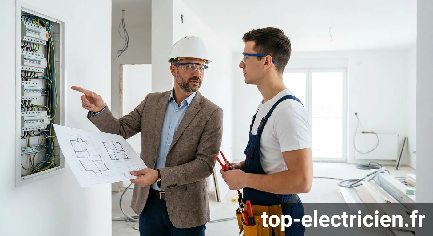 Promoteur immobilier conseillant sur l'installation électrique d'un bâtiment