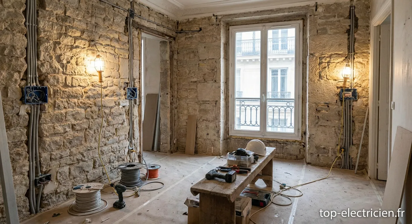 Chantier de rénovation électrique complète d'un 3 pièces parisien