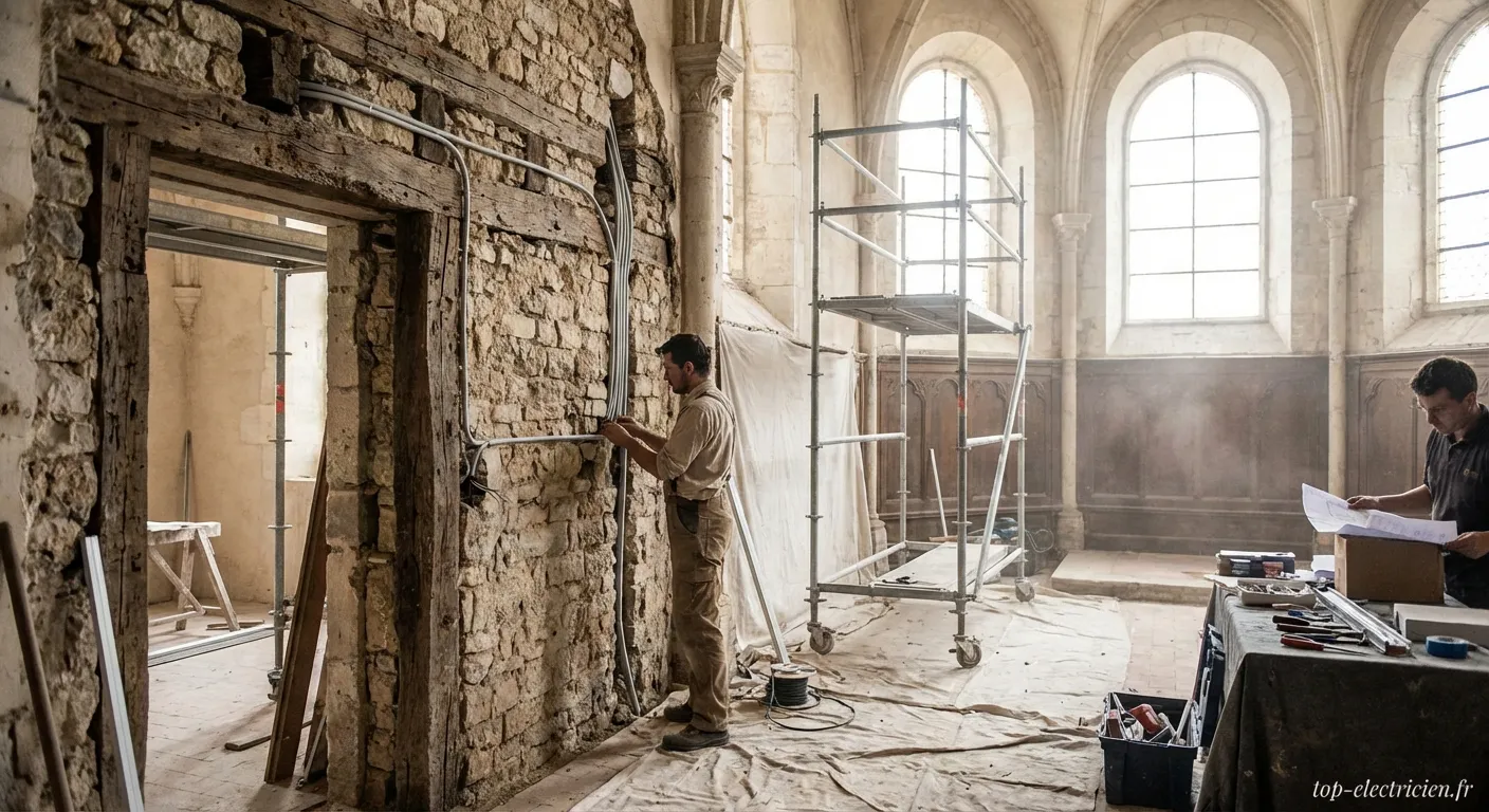 Câblage discret dans un château ancien en rénovation