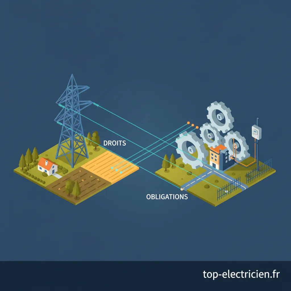 Ligne électrique haute tension traversant un champ agricole