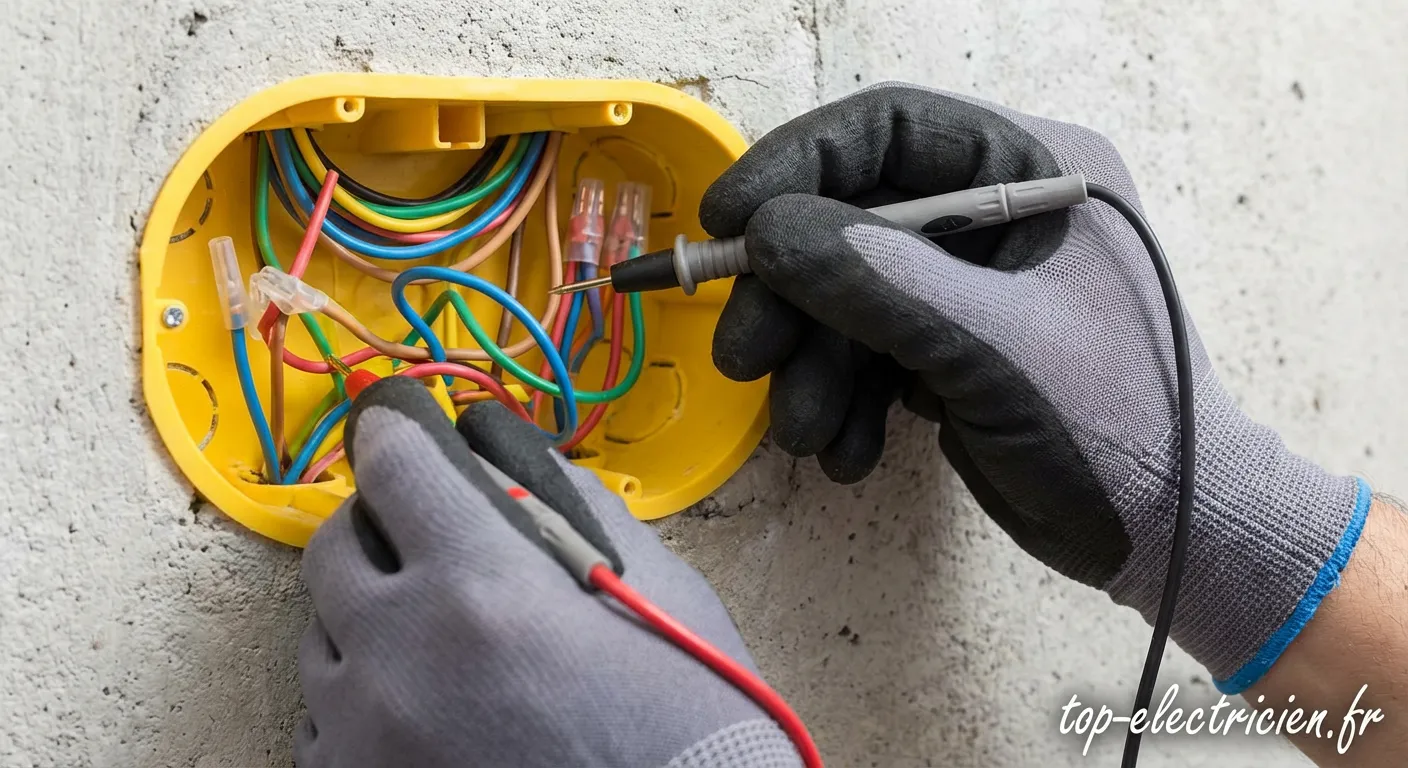 Test d'une boîte de dérivation électrique avec multimètre