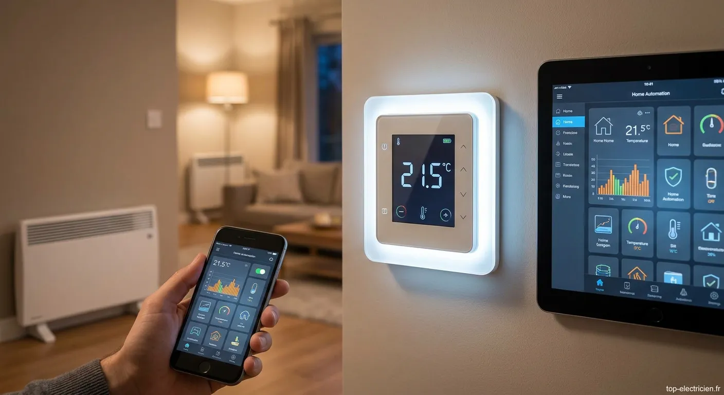 Thermostat électrique connecté moderne fixé au mur